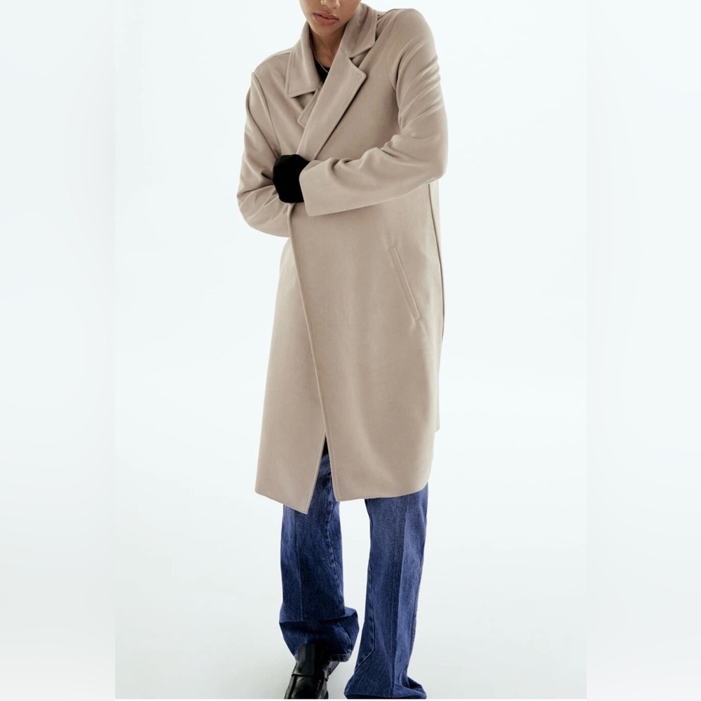 Zara Cream Long Wool-Blend Coat